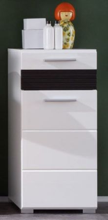 Badezimmer Unterschrank Mezzo in wei� Hochglanz mit Eiche dunkel Badschrank 37 x 79 cm