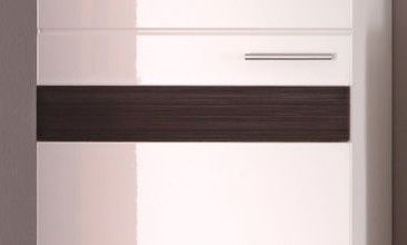 Badezimmer Unterschrank Mezzo in wei� Hochglanz mit Eiche dunkel Badschrank 37 x 79 cm