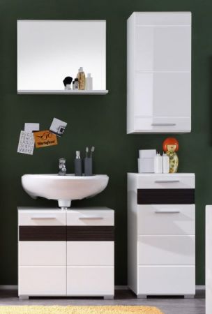 Badezimmer Unterschrank Mezzo in wei� Hochglanz mit Eiche dunkel Badschrank 37 x 79 cm