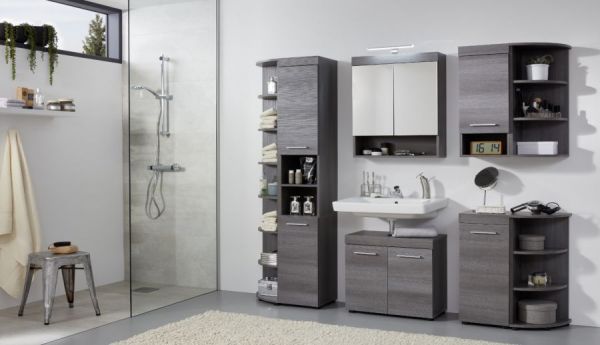 Badezimmer Hochschrank Pebble in Sardegna grau Rauchsilber Badschrank 30 x 190 cm