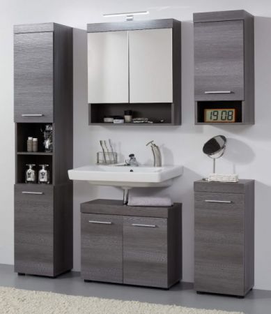 Badezimmer Waschbeckenunterschrank Pebble in Sardegna grau Rauchsilber Badschrank 2-t�rig 58 x 57 cm