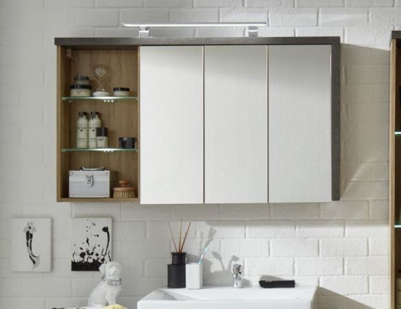 Badezimmer: Spiegelschrank Bay Eiche Riviera, Beton grau (123x71 cm)