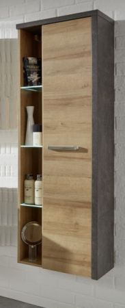 Badezimmer: H�ngeschrank Bay Eiche Riviera, Beton grau (48 x 160 cm)