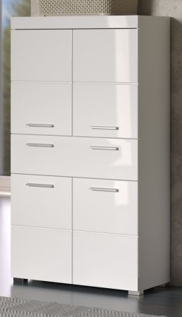 Badezimmer Midischrank Adamo in wei� Hochglanz Badschrank 73 x 132 cm