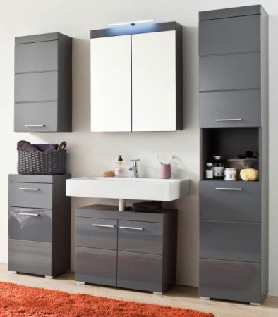 Badezimmer Badm�bel Set Adamo Hochglanz grau inkl. LED-Beleuchtung Badkombination 6-teilig