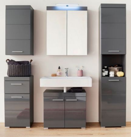 Badezimmer Badm�bel Set Adamo Hochglanz grau inkl. LED-Beleuchtung Badkombination 6-teilig