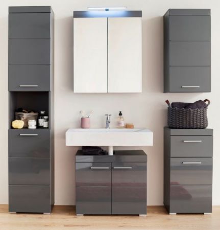 Badezimmer Badm�bel Set Adamo Hochglanz grau inkl. LED-Beleuchtung Badkombination 6-teilig