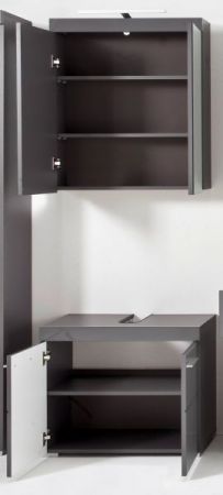Badezimmer Badm�bel Set Adamo in grau Hochglanz Badkombination 2-teilig 60 x 190 cm