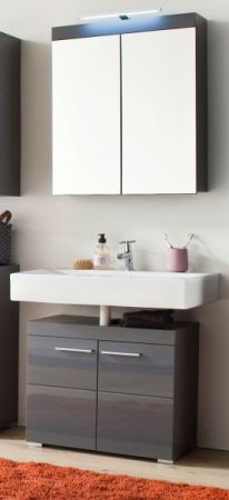Badezimmer Spiegelschrank Adamo in grau Hochglanz 2-t�rig inklusive Beleuchtung 60 x 77 cm