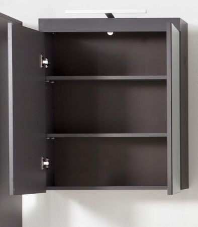 Badezimmer Spiegelschrank Adamo in grau Hochglanz 2-t�rig inklusive Beleuchtung 60 x 77 cm