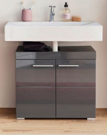 Badezimmer Waschbeckenunterschrank Adamo in grau Hochglanz Badschrank 60 x 56 cm