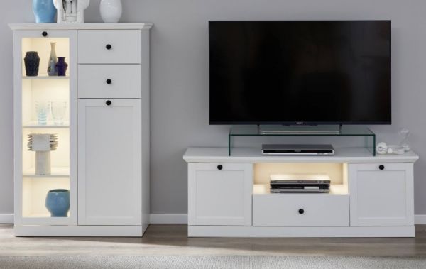Wohnwand Milla 2-teilig in wei� Landhaus Schrankwand 235 x 129 cm