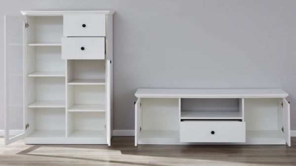 Wohnwand Milla 2-teilig in wei� Landhaus Schrankwand 235 x 129 cm