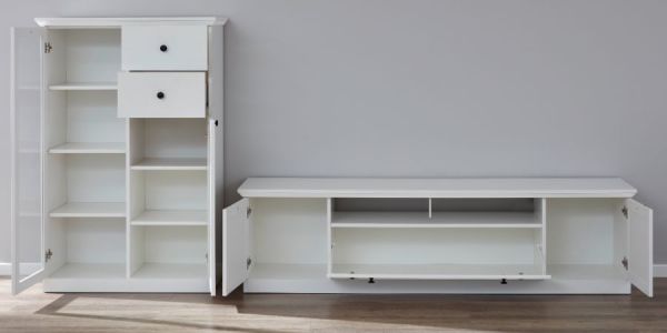 Wohnwand Milla 3-teilig in wei� Landhaus Schrankwand 273 x 129 cm