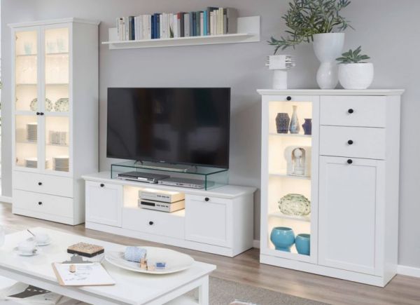 TV-Lowboard Milla in wei� Landhaus Fernsehtisch 140 x 49 cm