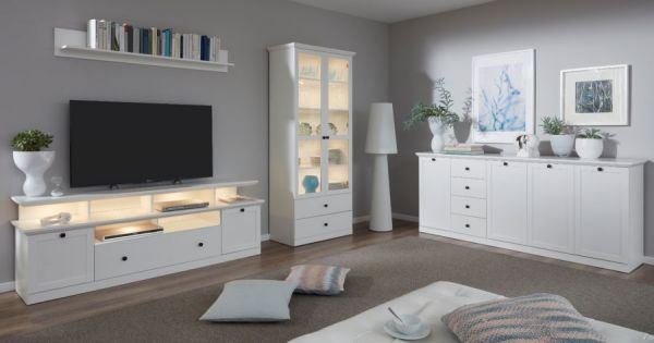 Wandboard Milla in wei� Landhaus Wandregal 139 x 21 cm B�cherregal