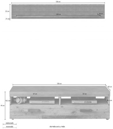 TV-Lowboard Foundry in Used Wood Altholz Dekor mit Grau, Set inklusive Wandregal 140 cm