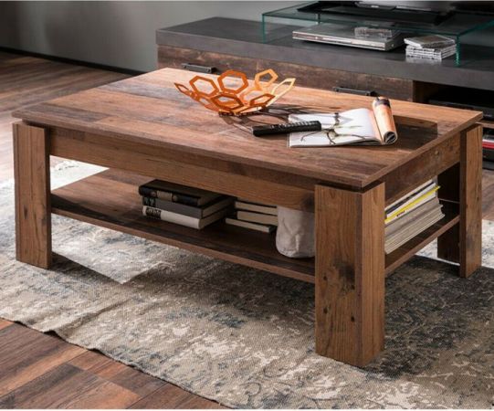 Couchtisch Foundry in Used Wood Altholz Dekor mit Ablage 110 x 65 cm
