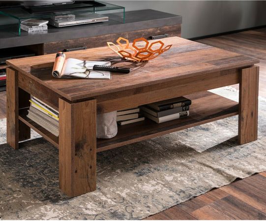 Couchtisch Foundry in Used Wood Altholz Dekor mit Ablage 110 x 65 cm