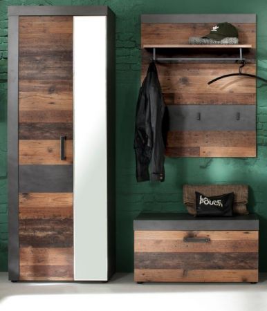 Garderobe Foundry in Old Used Wood mit grau 3-teilig (160 x 192 cm)