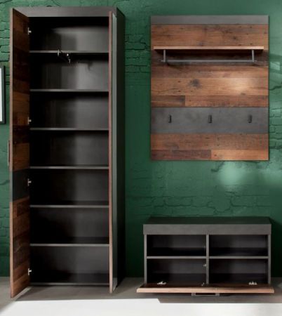 Garderobe Foundry in Old Used Wood mit grau 3-teilig (160 x 192 cm)