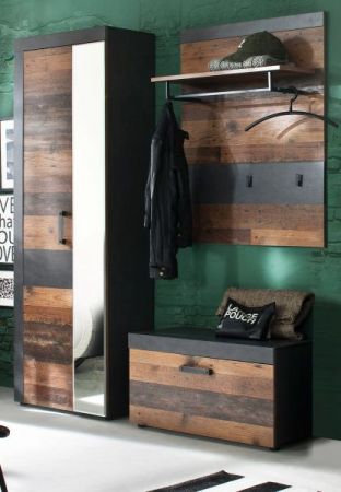 Garderobe Foundry in Old Used Wood mit grau 2-teilig (80 x 192 cm)