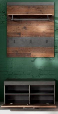 Garderobe Foundry in Old Used Wood mit grau 2-teilig (80 x 192 cm)