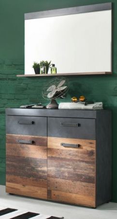 Garderobe Foundry 2-teilig in Used Wood Shabby mit Matera grau 90 x 192 cm mit Schuhschrank und Spiegel