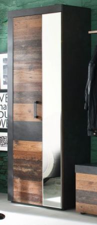 Garderobenschrank Foundry in Used Wood Shabby mit Matera grau Schuhschrank 65 x 192 cm