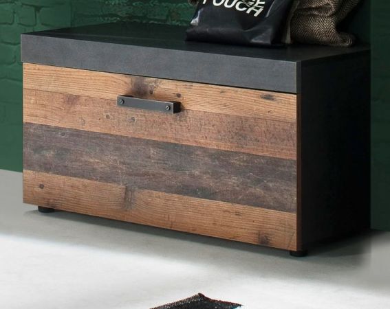 Garderobe Sitzbank Foundry in Used Wood Shabby mit Matera grau Schuhbank 80 x 45 cm