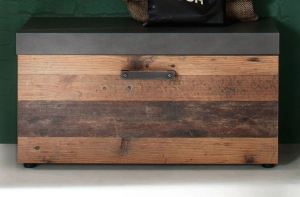 Garderobe Sitzbank Foundry in Used Wood Shabby mit Matera grau Schuhbank 80 x 45 cm