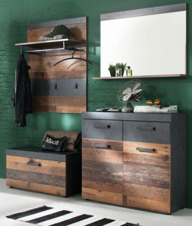Garderobe Sitzbank Foundry in Used Wood Shabby mit Matera grau Schuhbank 80 x 45 cm