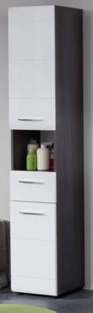 Badezimmer Hochschrank Matrix in wei� Hochglanz und grau Rauchsilber 30 x 182 cm