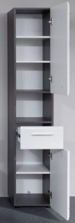 Badezimmer Hochschrank Matrix in wei� Hochglanz und grau Rauchsilber 30 x 182 cm
