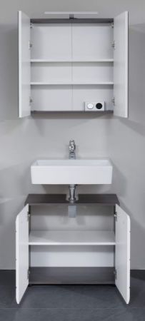 Badezimmer Spiegelschrank Matrix in Sardegna grau Rauchsilber Badschrank 2-t�rig 60 x 67 cm