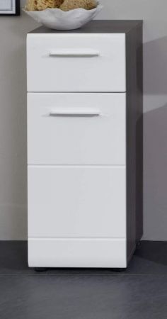 Badezimmer Unterschrank Matrix in wei� Hochglanz und Sardegna grau Rauchsilber 30 x 80 cm