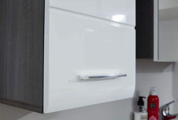 Badezimmer Unterschrank Matrix in wei� Hochglanz und Sardegna grau Rauchsilber 30 x 80 cm