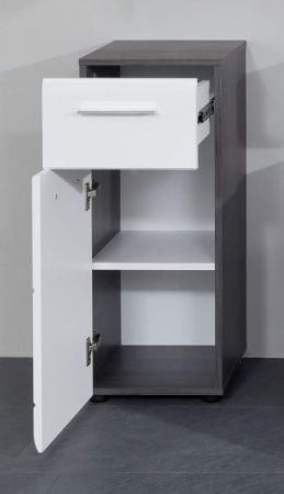 Badezimmer Unterschrank Matrix in wei� Hochglanz und Sardegna grau Rauchsilber 30 x 80 cm