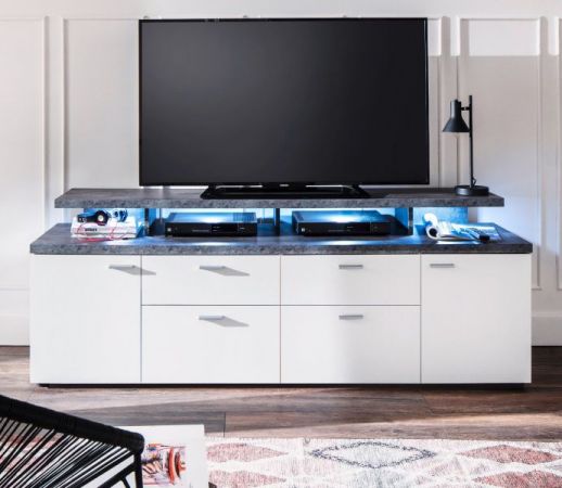 TV-Lowboard Mood in wei� und Stone Design grau Fernsehtisch 180 x 66 cm TV in Komforth�he