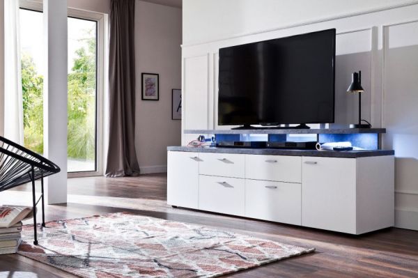 TV-Lowboard Mood in wei� und Stone Design grau Fernsehtisch 180 x 66 cm TV in Komforth�he