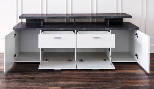 TV-Lowboard Mood in wei� und Stone Design grau Fernsehtisch 180 x 66 cm TV in Komforth�he