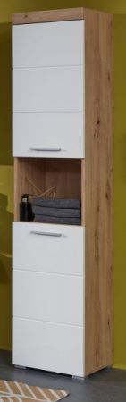 Badezimmer Hochschrank Adamo in wei� Hochglanz und Asteiche Badschrank 37 x 190 cm