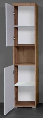 Badezimmer Hochschrank Adamo in wei� Hochglanz und Asteiche Badschrank 37 x 190 cm