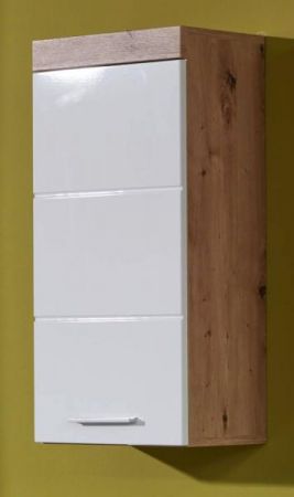 Bad H�ngeschrank Adamo in wei� Hochglanz und Asteiche Badschrank 37 x 77 cm