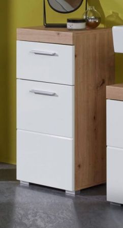 Badezimmer Unterschrank Adamo in wei� Hochglanz und Eiche Asteiche Badschrank 37 x 79 cm
