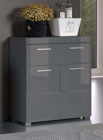Badezimmer Kommode Adamo in grau Hochglanz Badschrank 73 x 79 cm