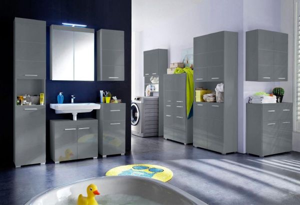 Badezimmer Kommode Adamo in grau Hochglanz Badschrank 73 x 79 cm
