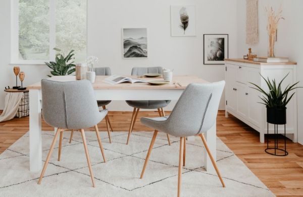 Esstisch Vestland in wei� und Artisan Eiche, Landhausstil, ausziehbar 160 / 215 x 90 cm