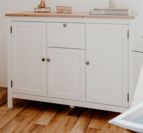 Sideboard Vestland in wei� und Artisan Eiche Landhaus Anrichte 120 x 90 cm Kommode