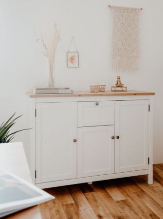 Sideboard Vestland in wei� und Artisan Eiche Landhaus Anrichte 120 x 90 cm Kommode